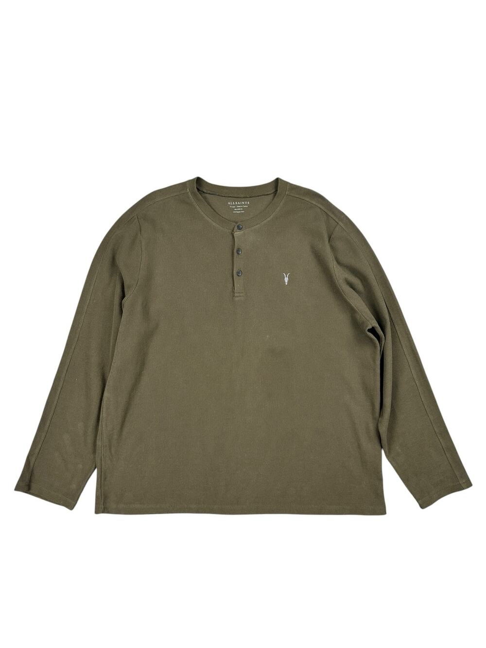 Allsaints Rowe Ribbed Long Sleeve Henley Tea Leaf Green — Size XL